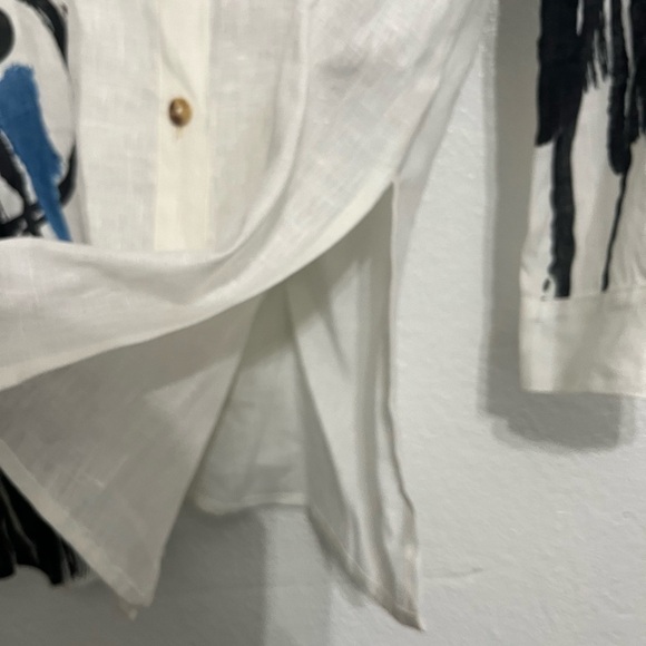 Citron Santa Monica Top Small Womens White Linen Art Asymmetrical Button Tunic - Picture 11 of 14